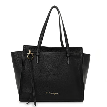 Salvatore Ferragamo Hammered Calfskin Double Handle Large Amy Tote Black 1 of 11