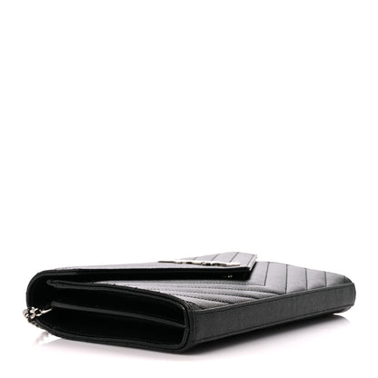 Saint Laurent Grain De Poudre Matelasse Chevron Monogram Chain Wallet Black 4 of 10