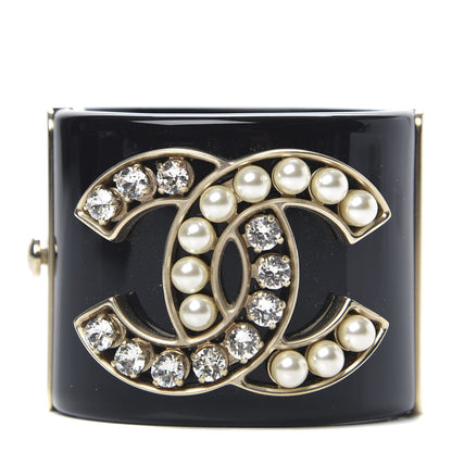 Chanel Resin Crystal Pearl CC Cuff Black 1 of 4