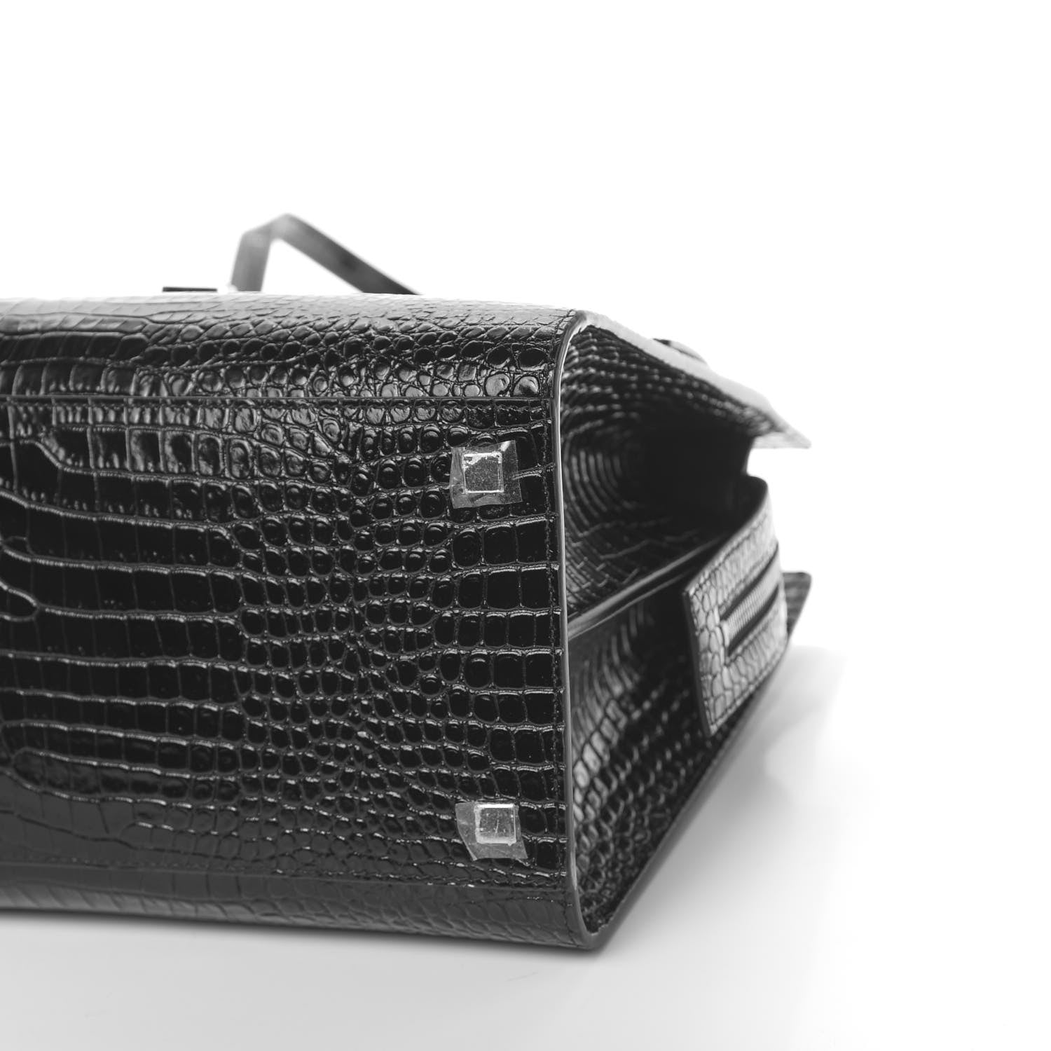 Saint Laurent Croc Calfskin Embossed Medium Uptown Tote Black 11 of 12