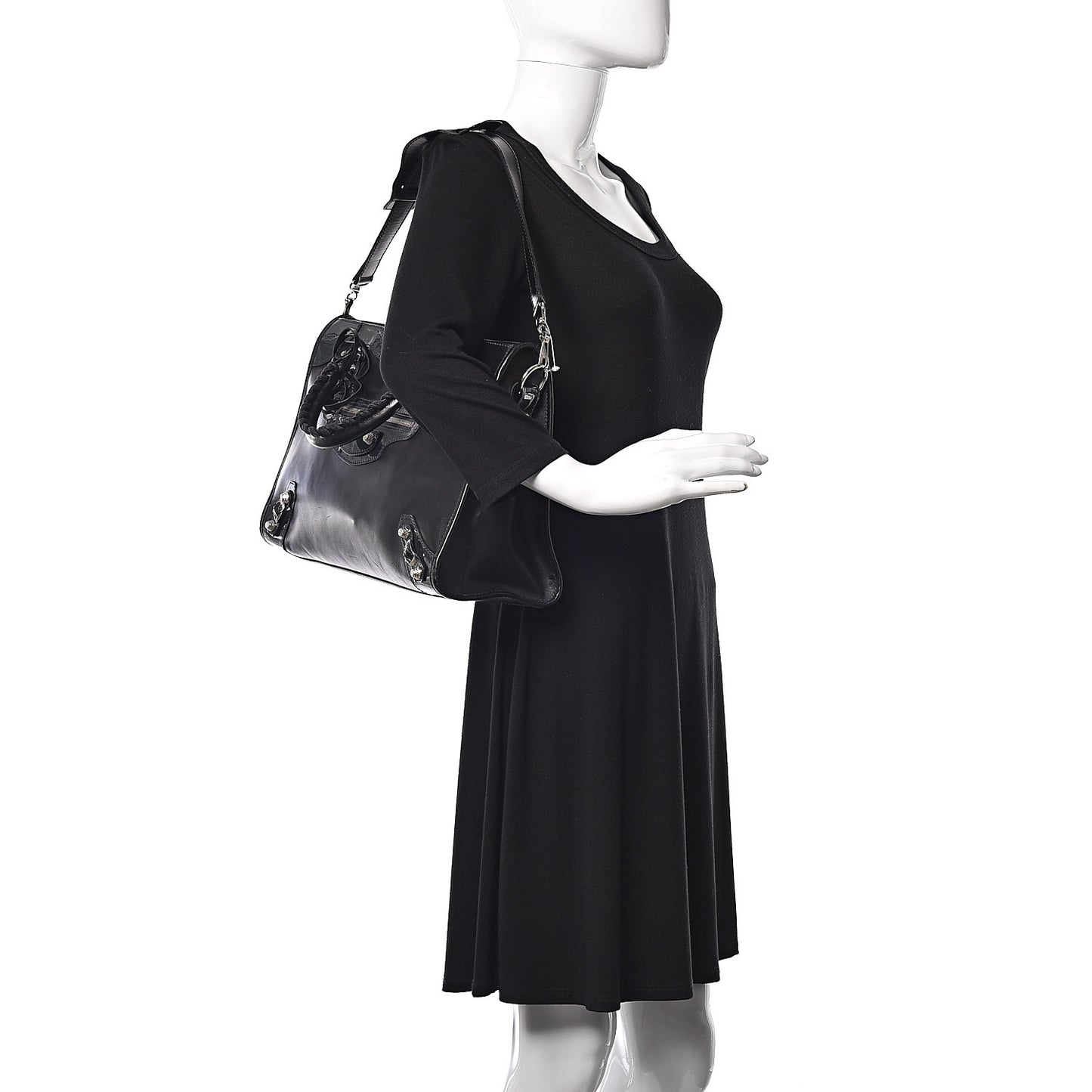Smooth Calfskin Metallic Patent Giant 12 Silver Hardware City Black Gris