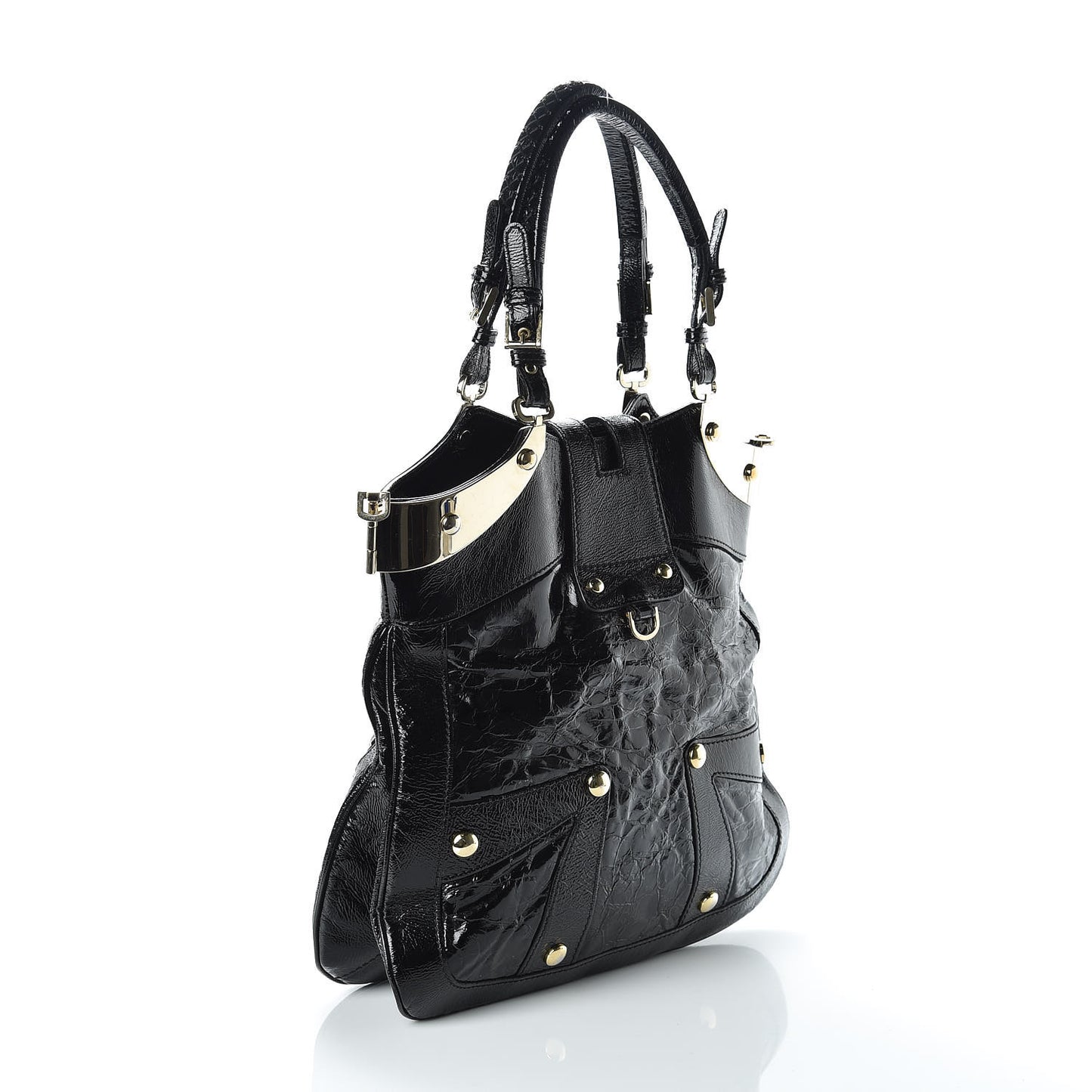 Patent Studded Shoulder Bag Black