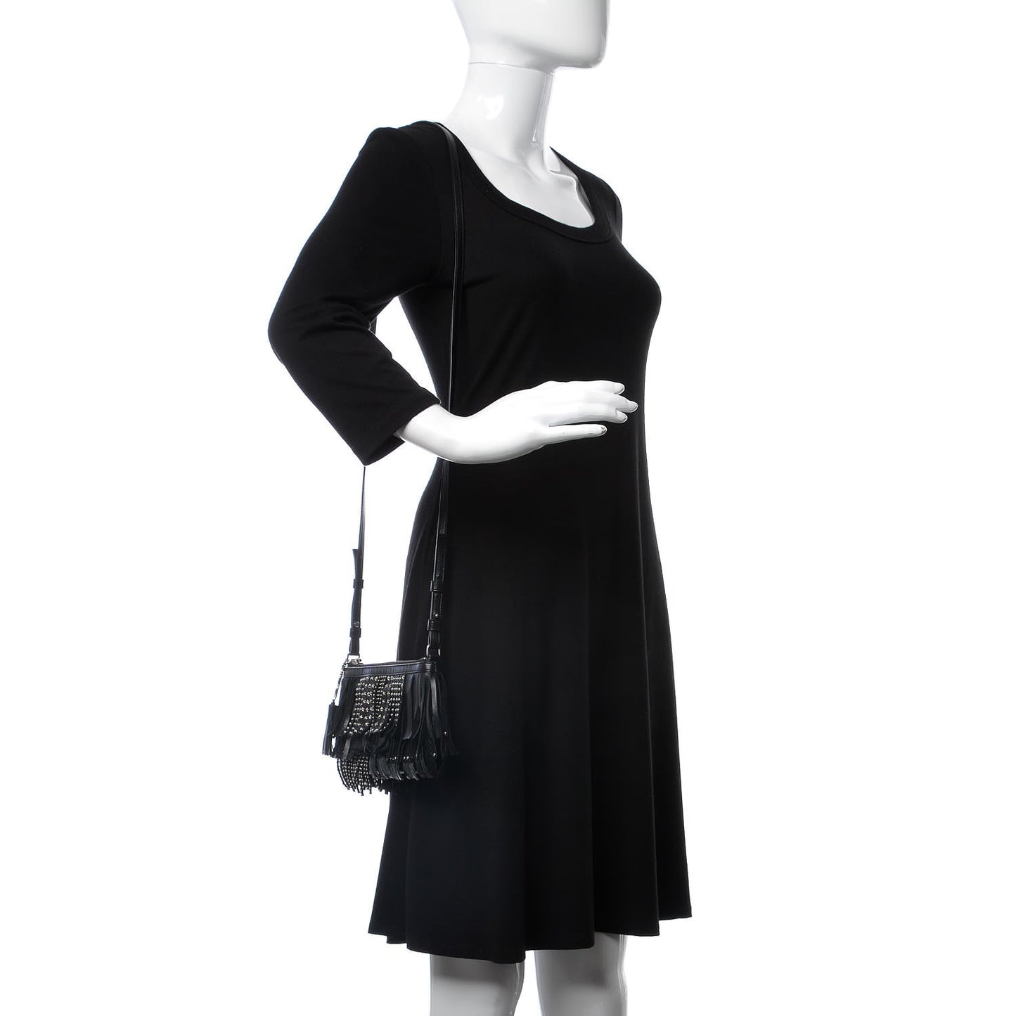 Calfskin Studded Fringe Crossbody Bag Black