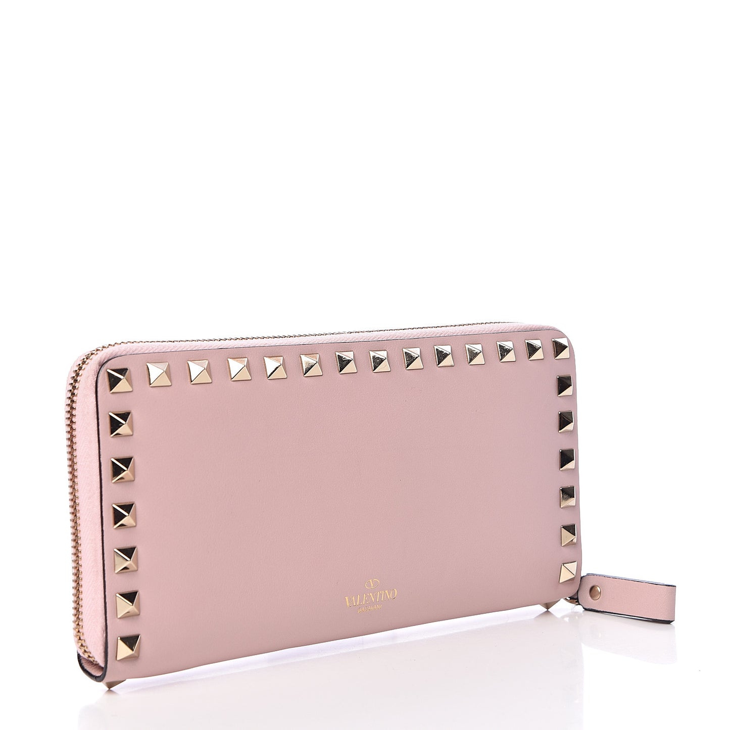 Calfskin Rockstud Zip Around Wallet Water Rose