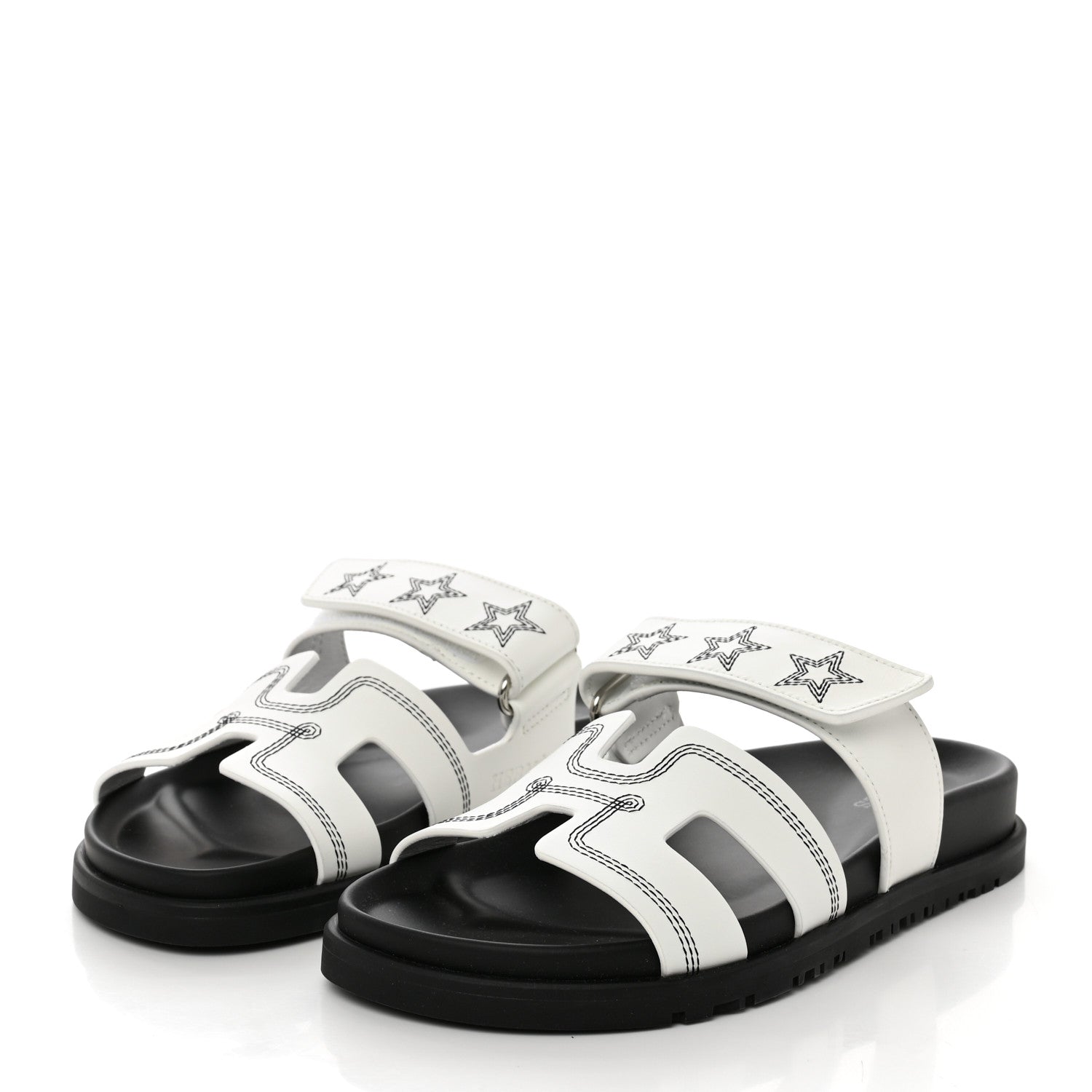Hermes Calfskin Stars Womens Chypre Sandals 35 White 3 of 9