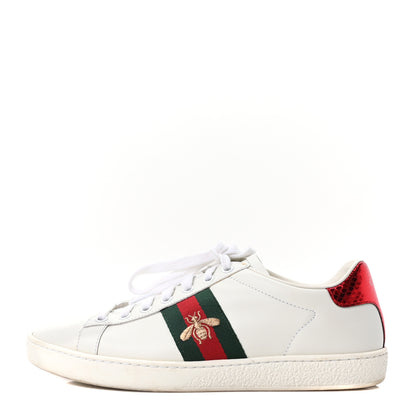 Gucci Calfskin Ayers Bee Embroidered Womens Ace Sneakers 37.5 White Green 1 of 10