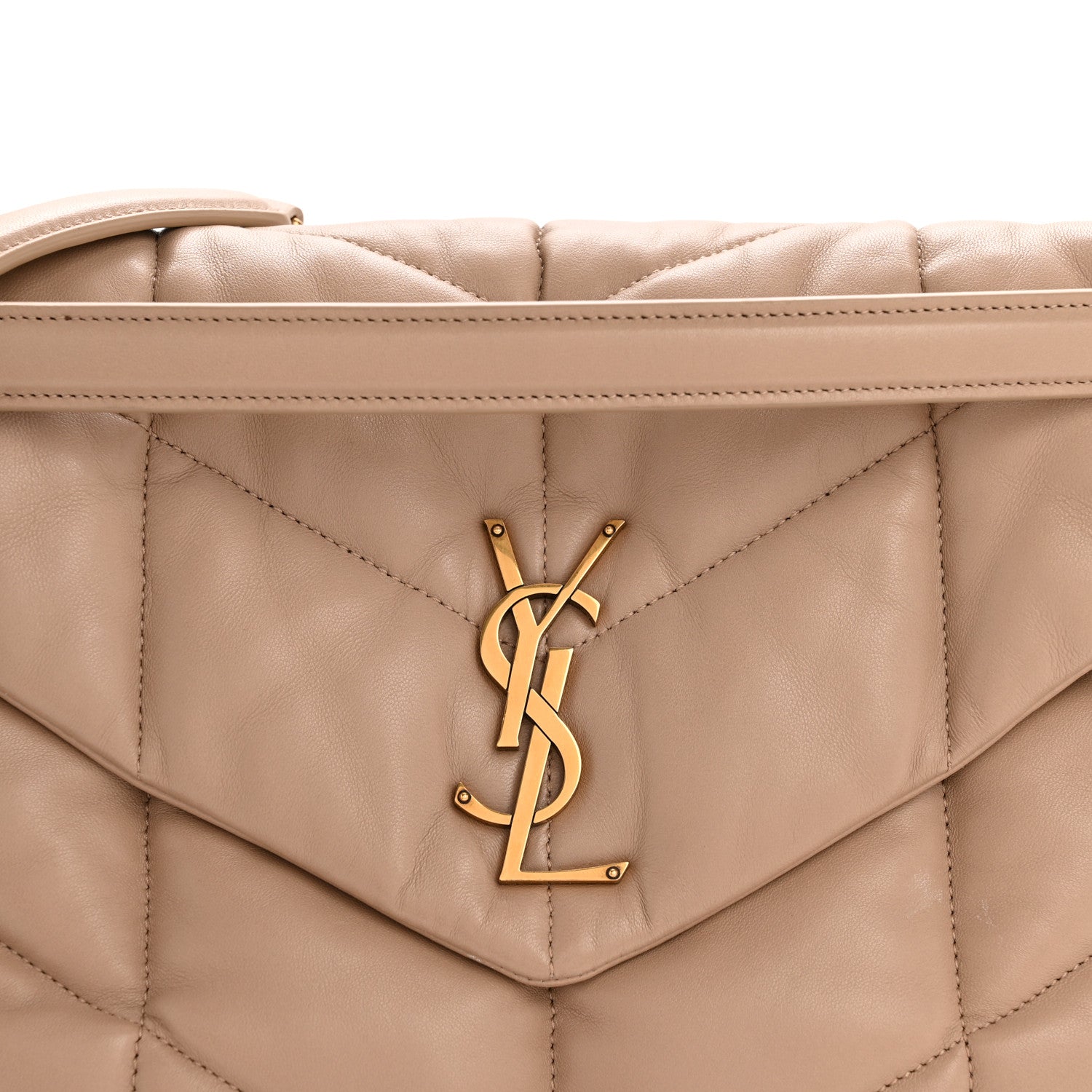Saint Laurent Lambskin Quilted Medium Loulou Puffer Monogram Chain Satchel Dark Beige 8 of 14