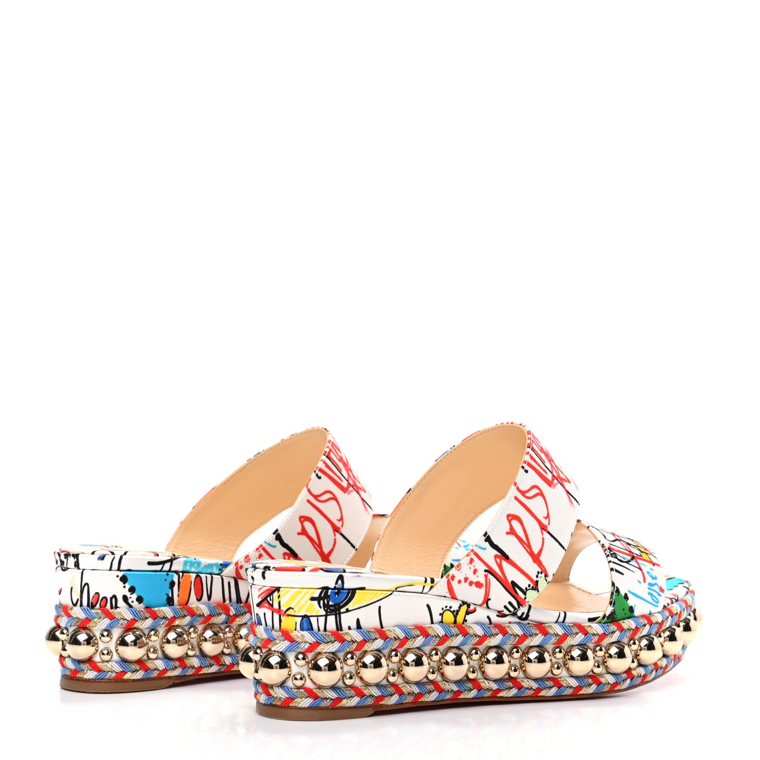 Christian Louboutin Satin Wallpaper Janitag 60 Platform Slide Sandals 38 White 4 of 7