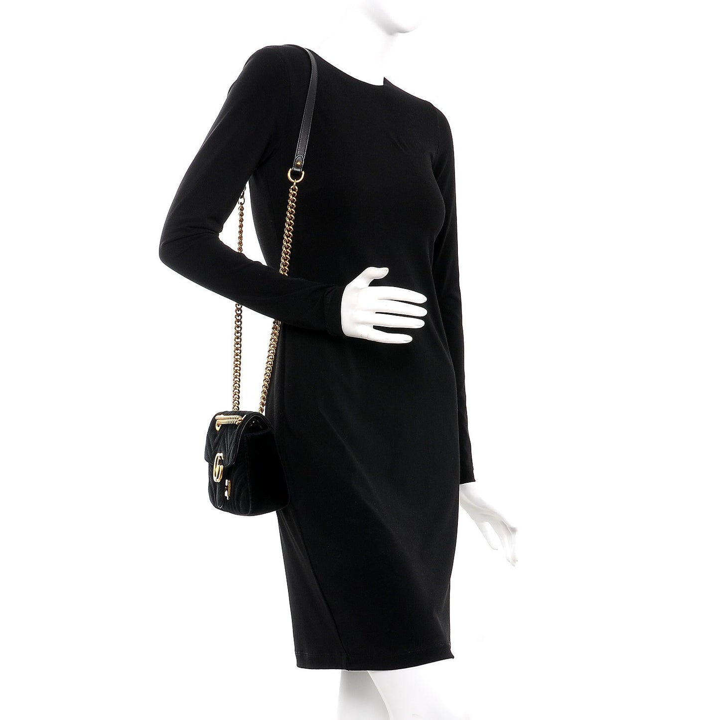 Velvet Matelasse Mini GG Marmont Shoulder Bag Black