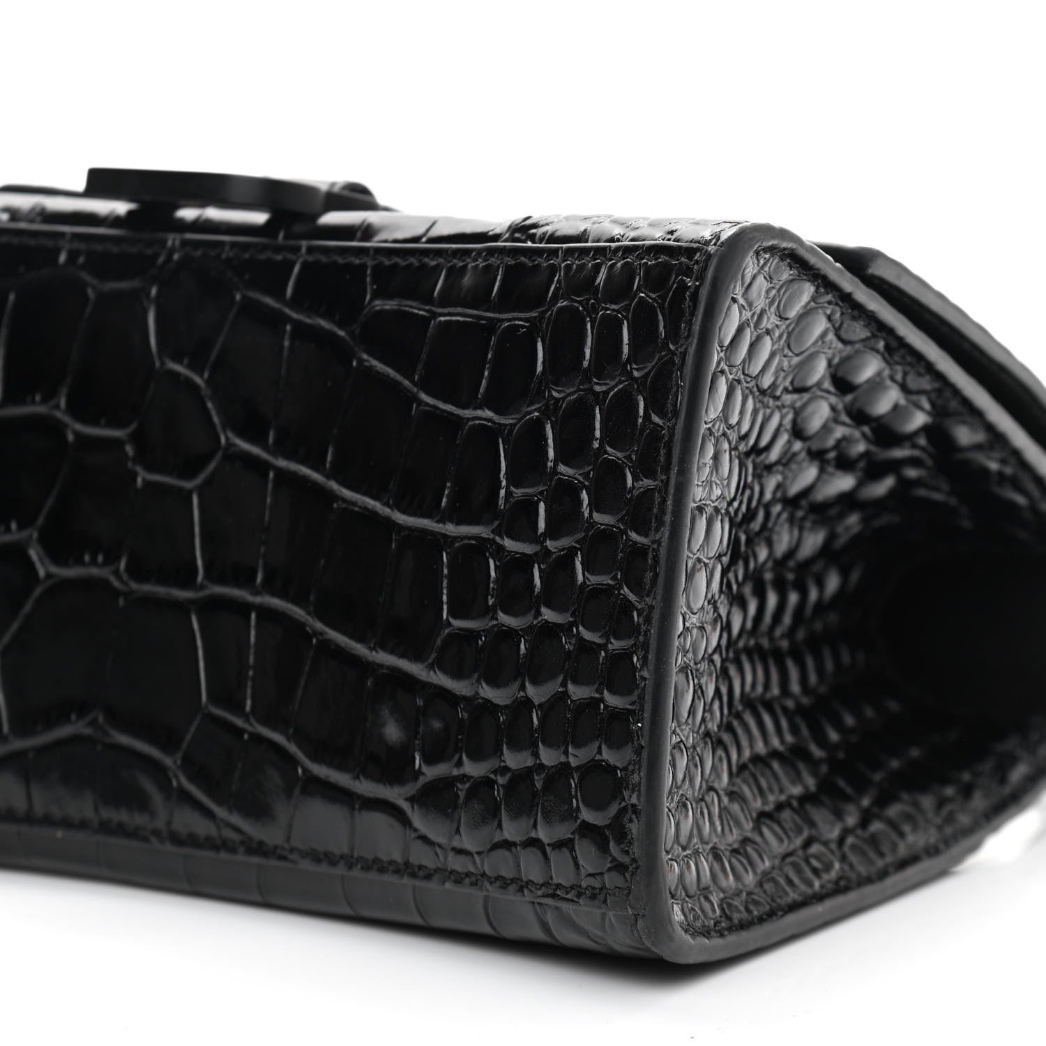 Balenciaga Shiny Calfskin Monochrome Crocodile Embossed Small Hourglass Top Handle Bag Black 10 of 11