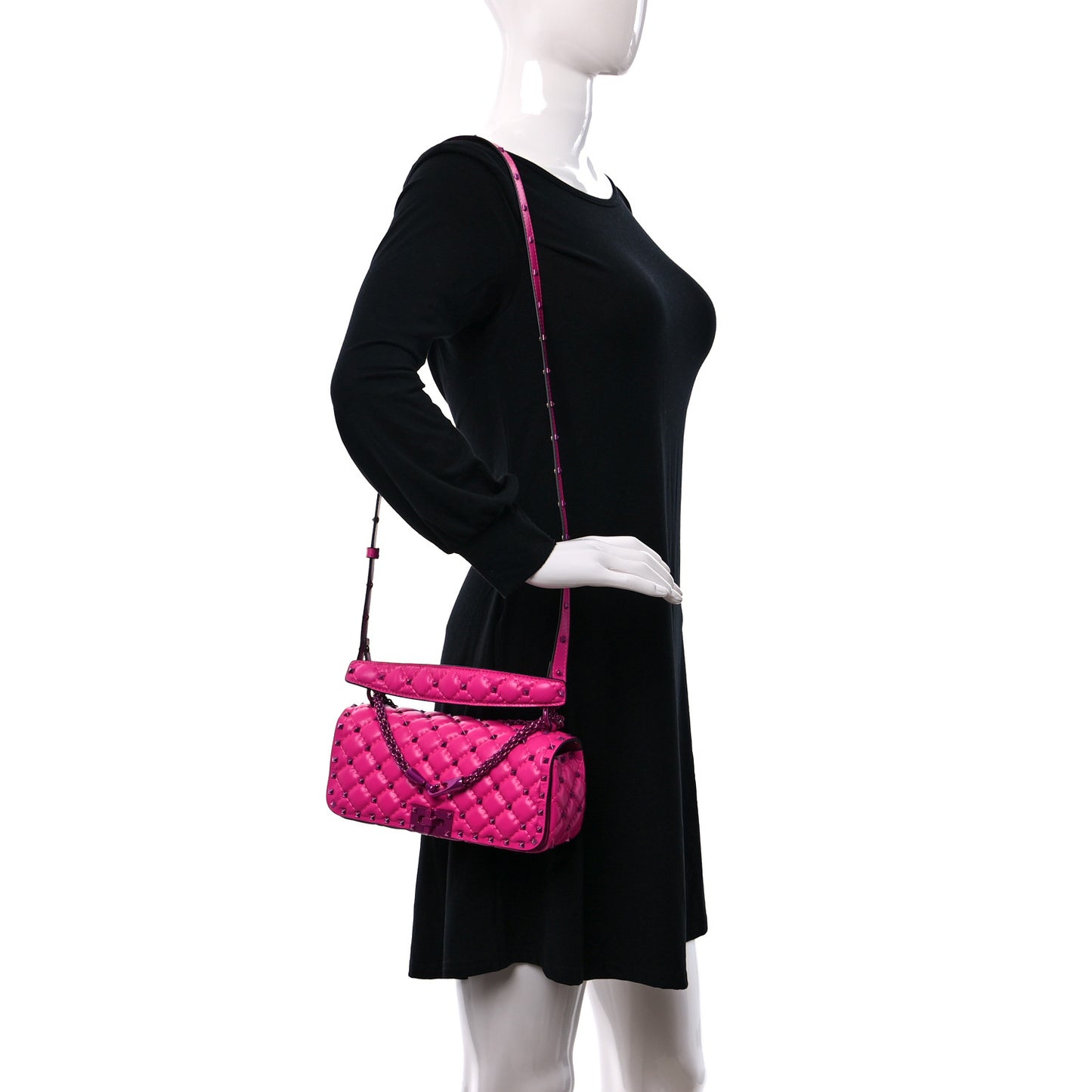 Calfskin Lacquer Monochrome Small Rockstud Spike Shoulder Bag Pink PP