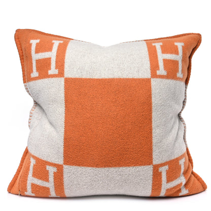 Hermes Wool Cashmere Avalon Pillow GM Ecru Potiron 2 of 3
