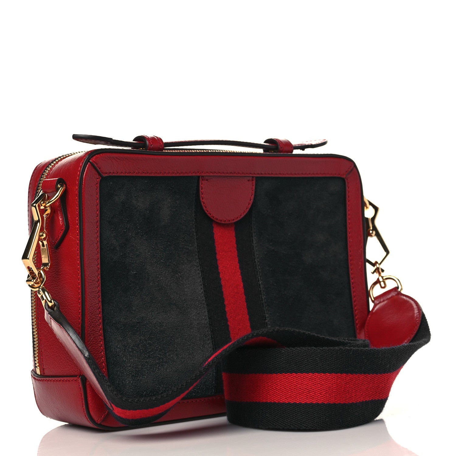 Gucci Suede Calfskin Web Small Ophidia Top Handle Shoulder Bag New Blue Romantic Cherry 3 of 9