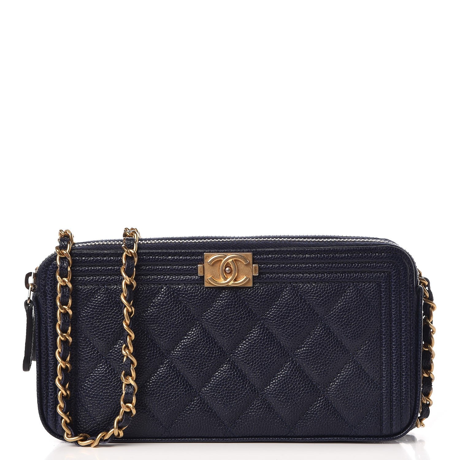 Chanel Caviar Quilted Small Boy Clutch With Chain Dark Blue 1 of 9
