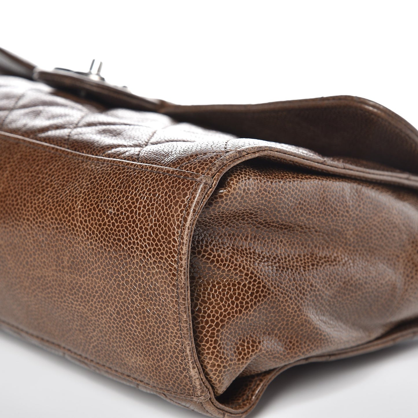 Crumpled Grained Calfskin Jumbo CC Crave Flap Beige