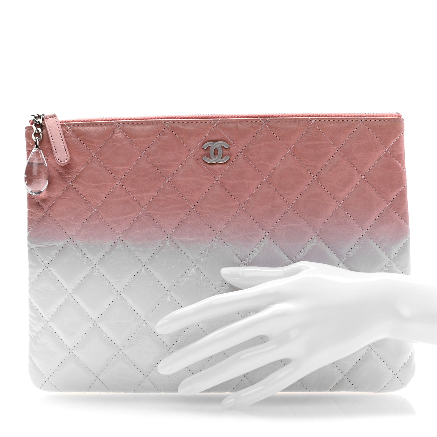 Ombre Patent Calfskin Quilted Medium Cosmetic Case Pink White