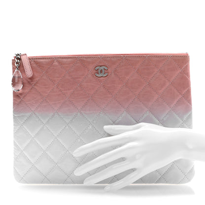 Chanel Ombre Patent Calfskin Quilted Medium Cosmetic Case Pink White 2 of 7