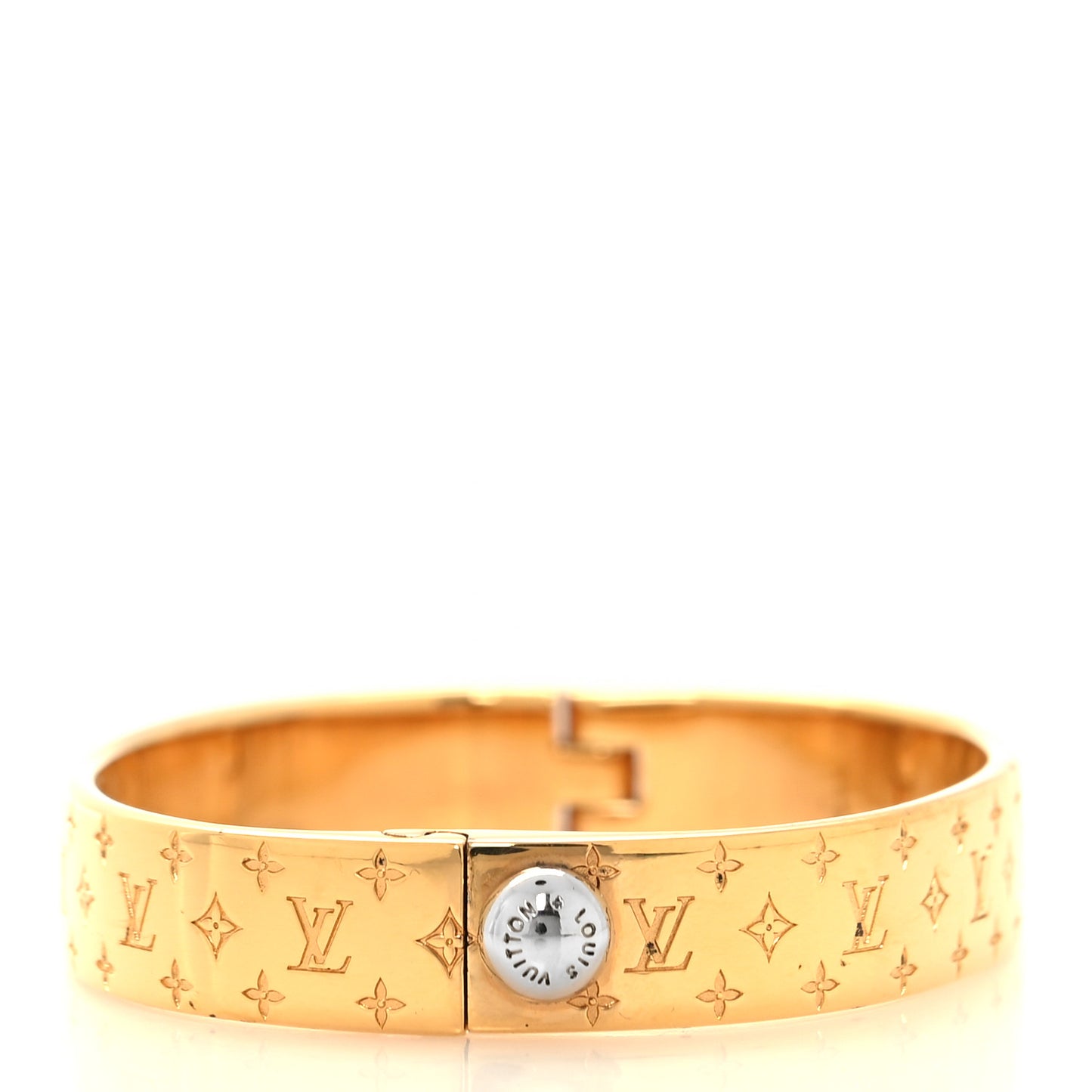 LOUIS VUITTON Brass Monogram Nanogram Cuff S Gold