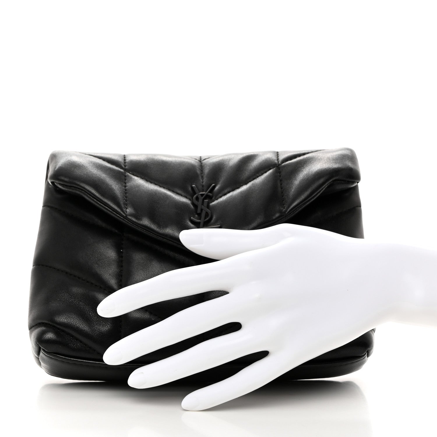 Saint Laurent Lambskin Monogram Loulou Puffer Pouch Clutch Black 2 of 8