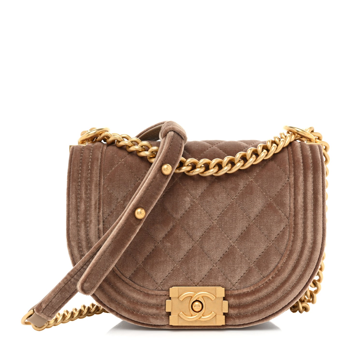 Velvet Quilted Small Boy Messenger Bag Beige