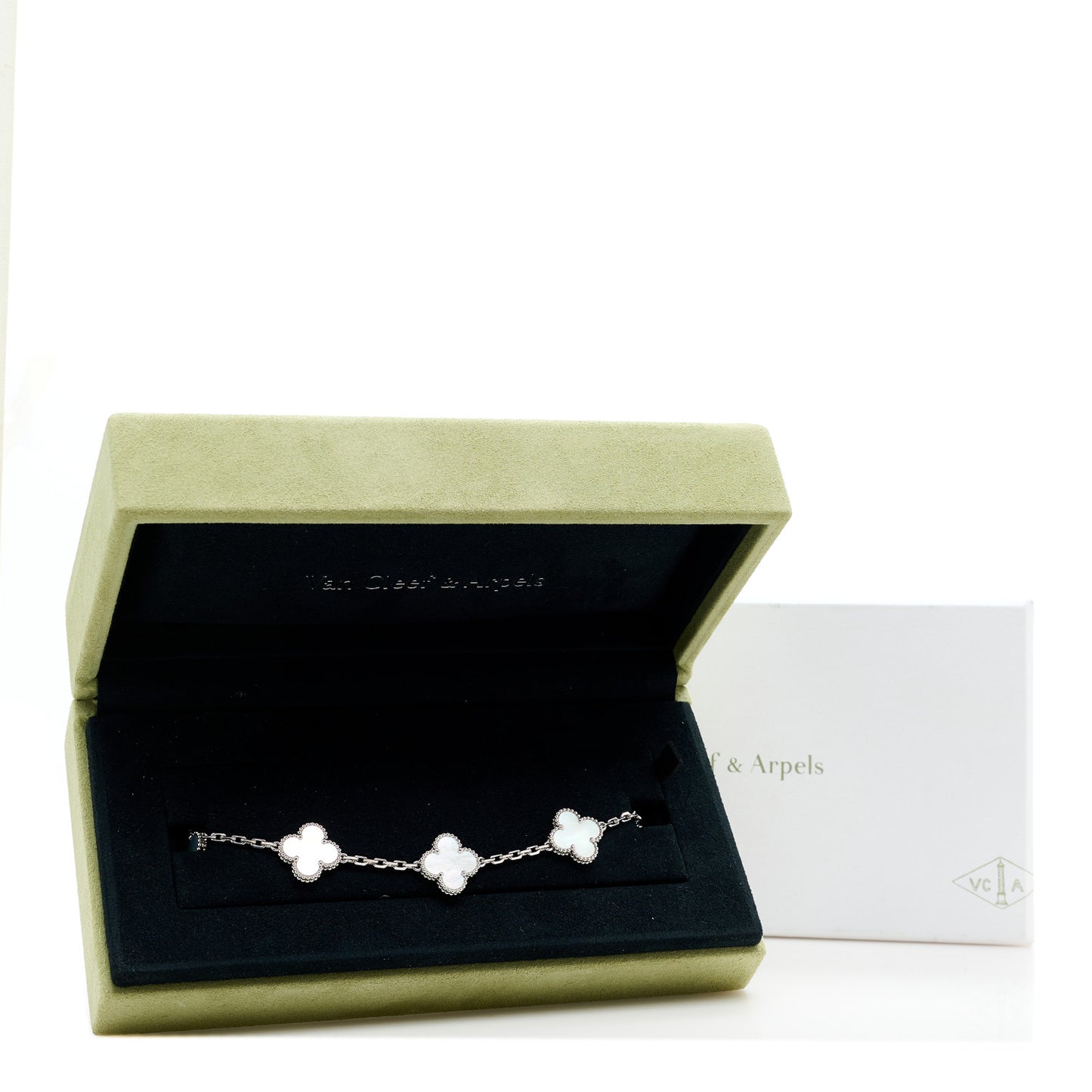 18K White Gold Mother of Pearl 5 Motifs Vintage Alhambra Bracelet