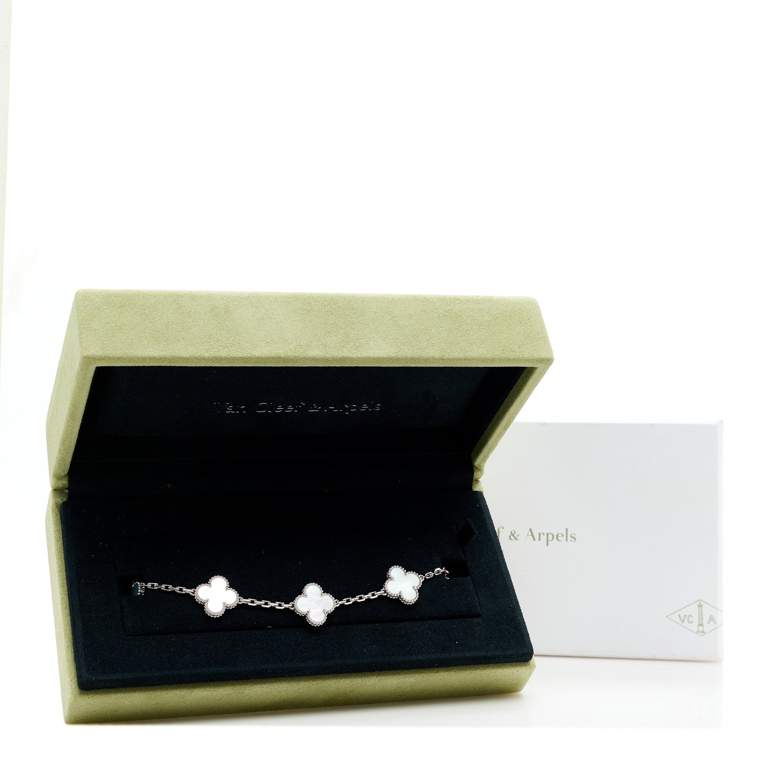 Van Cleef & Arpels 18K White Gold Mother of Pearl 5 Motifs Vintage Alhambra Bracelet 5 of 5