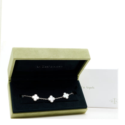 Van Cleef & Arpels 18K White Gold Mother of Pearl 5 Motifs Vintage Alhambra Bracelet 5 of 5