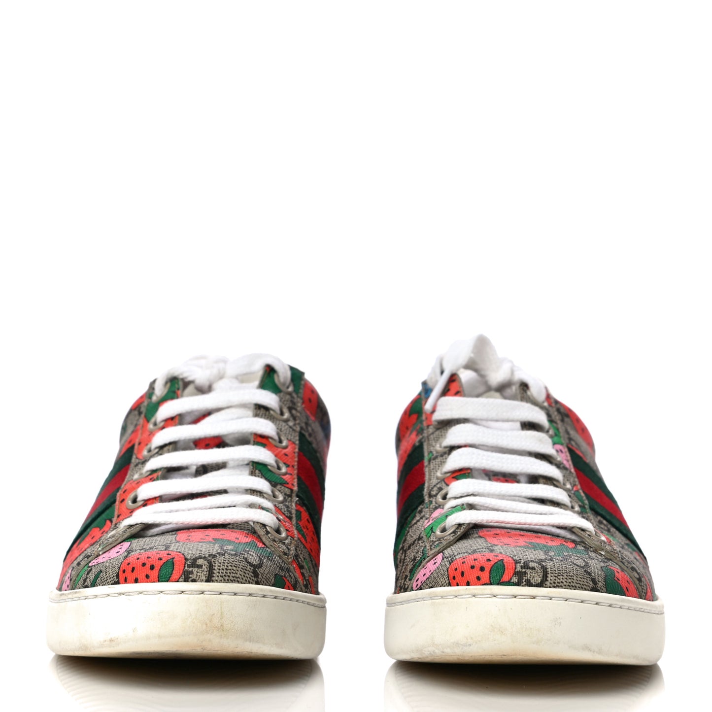 GG Supreme Monogram Strawberry Web Womens Ace Sneakers 36.5 Beige Multicolor Red Green