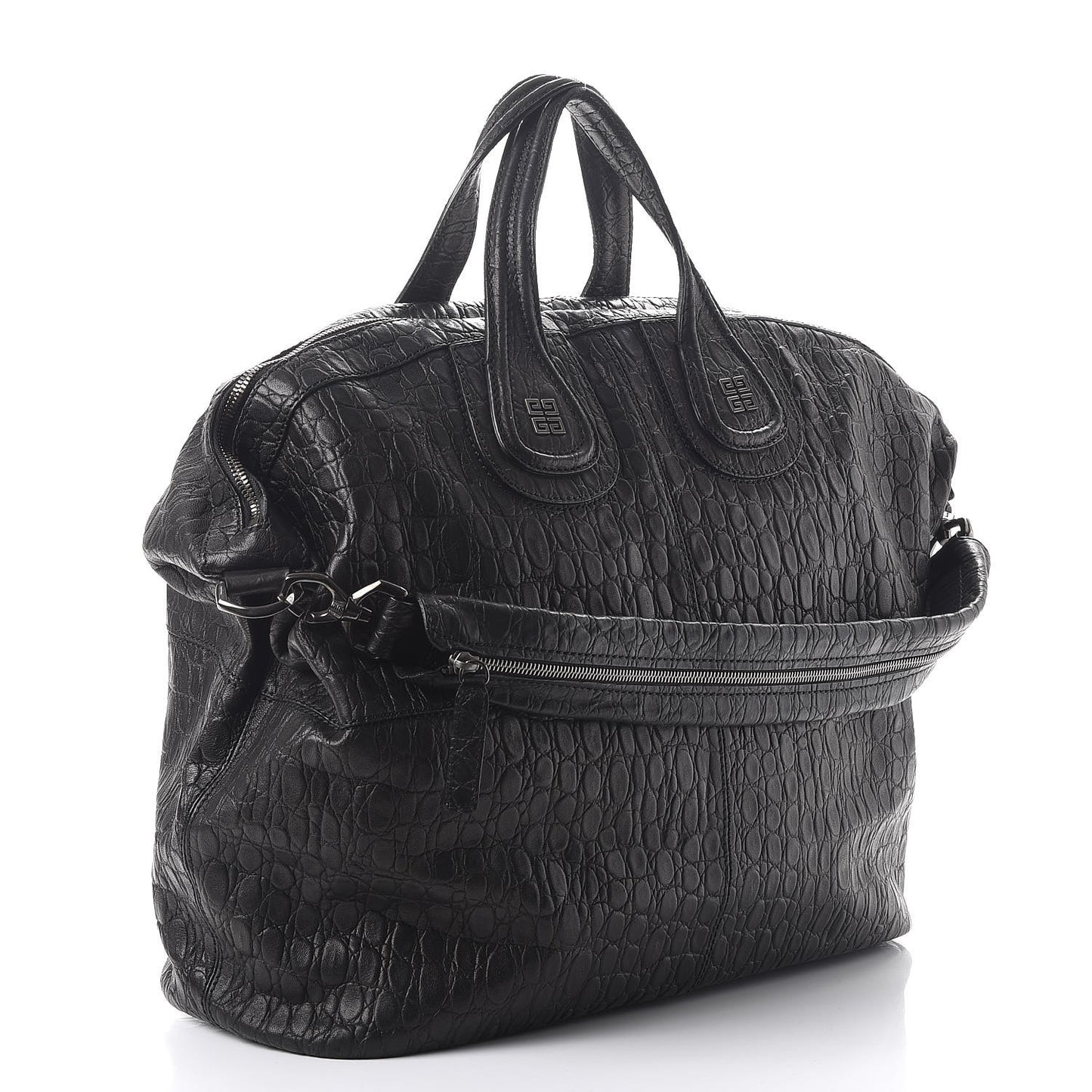 Calfskin Crocodile Embossed Large Nightingale Black