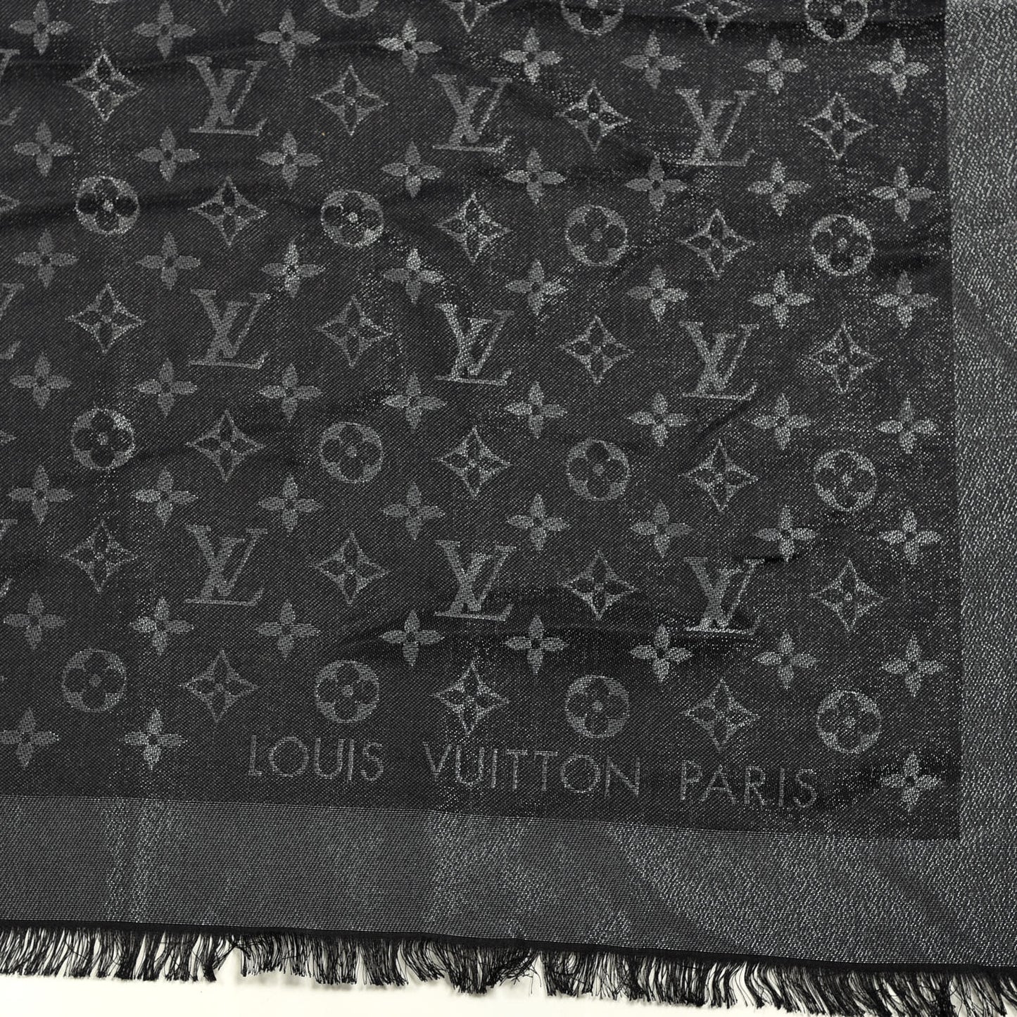Silk Lurex Wool Monogram Shine Shawl Black