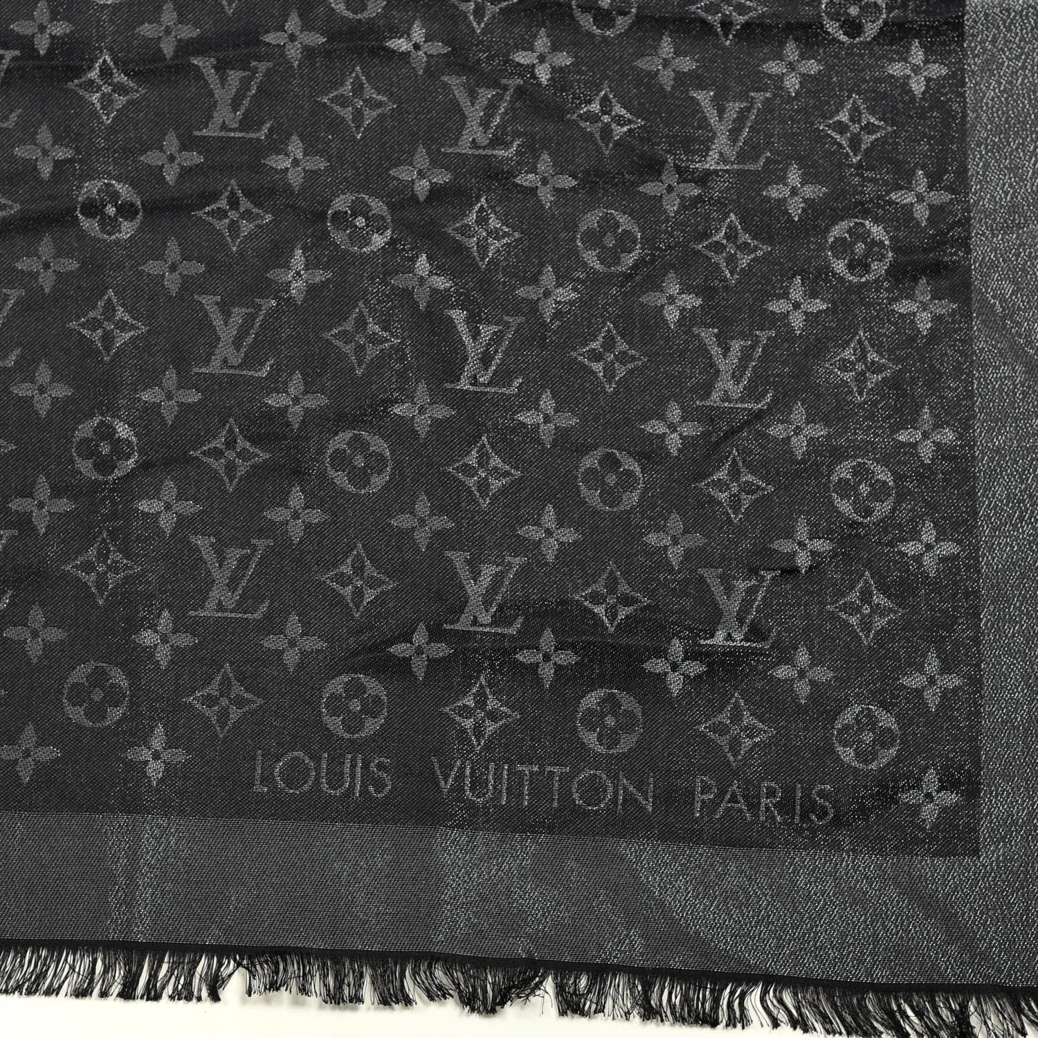 Louis Vuitton Silk Lurex Wool Monogram Shine Shawl Black 2 of 4