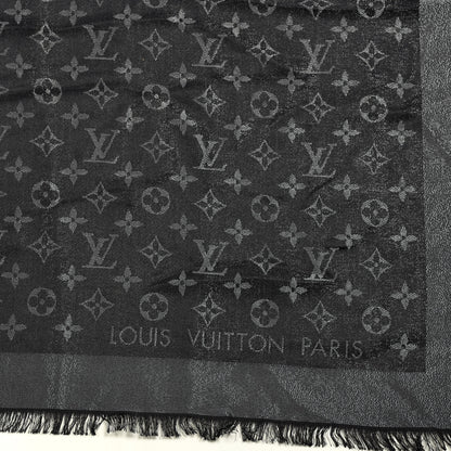 Louis Vuitton Silk Lurex Wool Monogram Shine Shawl Black 2 of 4