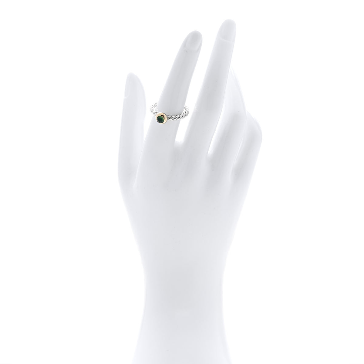 David Yurman Sterling Silver 14K Yellow Gold Green Onyx Petite Cable Ring 53 6.25 2 of 4