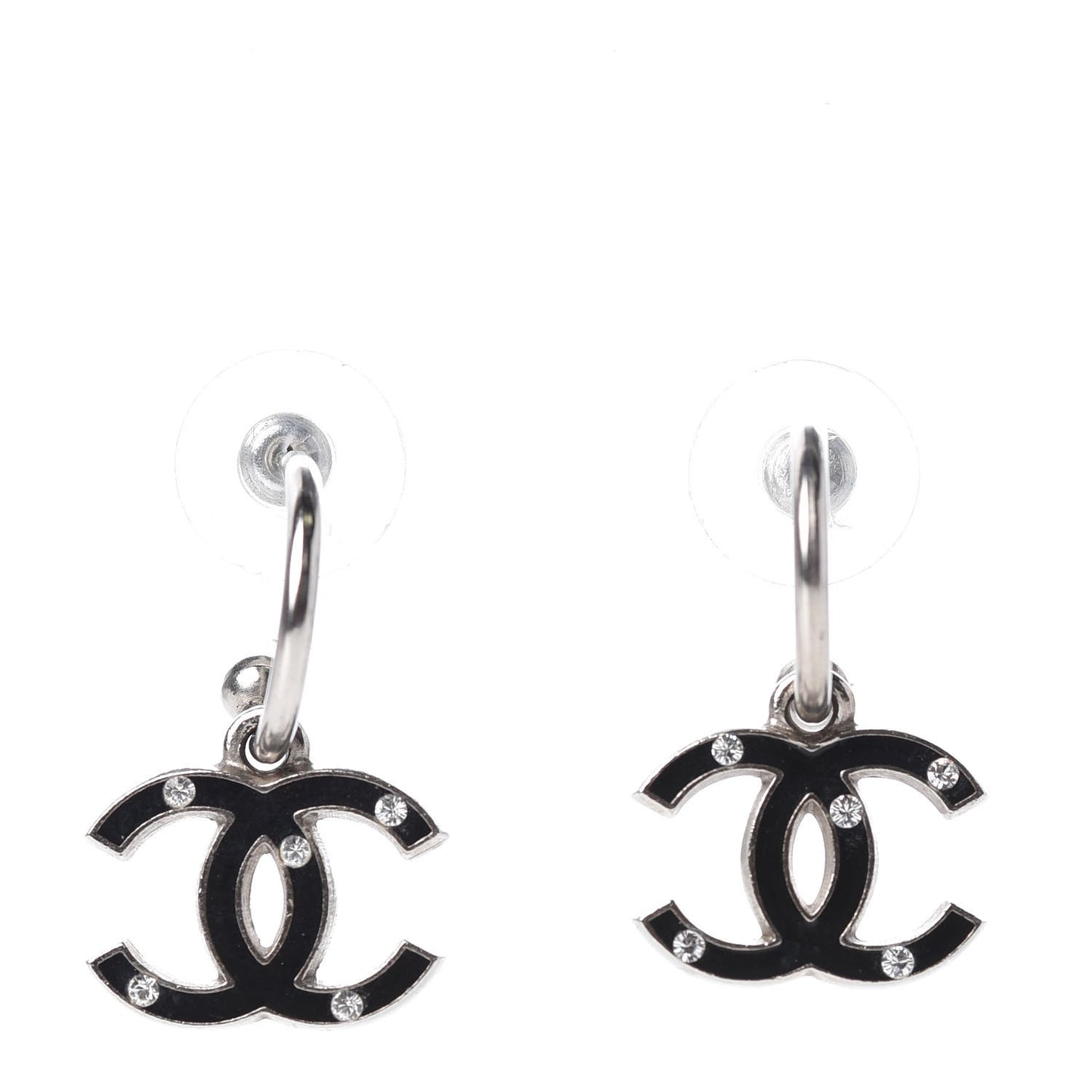 Glitter Enamel Pearl Crystal CC Drop Earrings Black