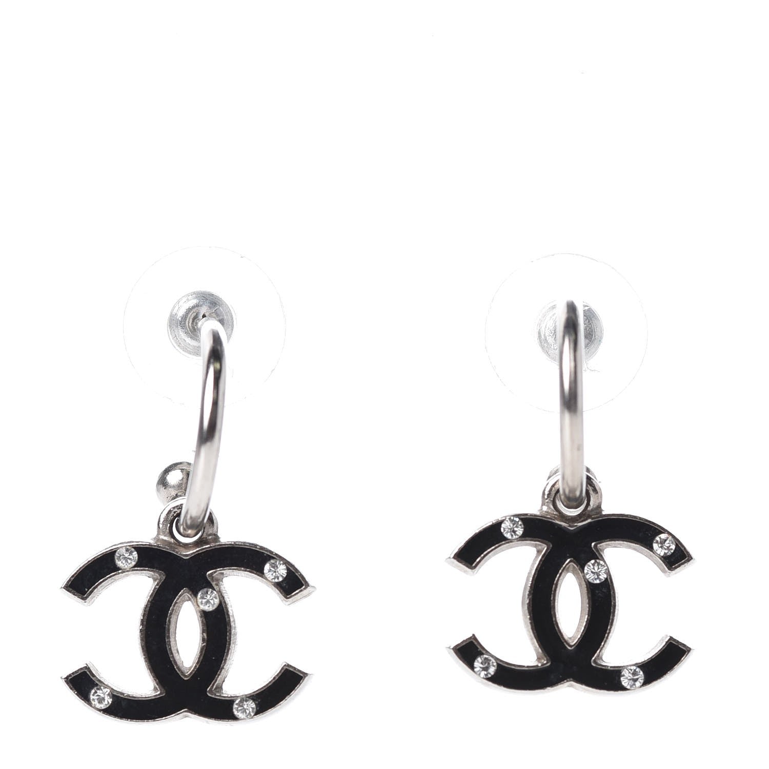 Chanel Glitter Enamel Pearl Crystal CC Drop Earrings Black 1 of 3