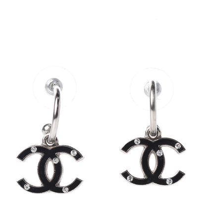 Chanel Glitter Enamel Pearl Crystal CC Drop Earrings Black 1 of 3