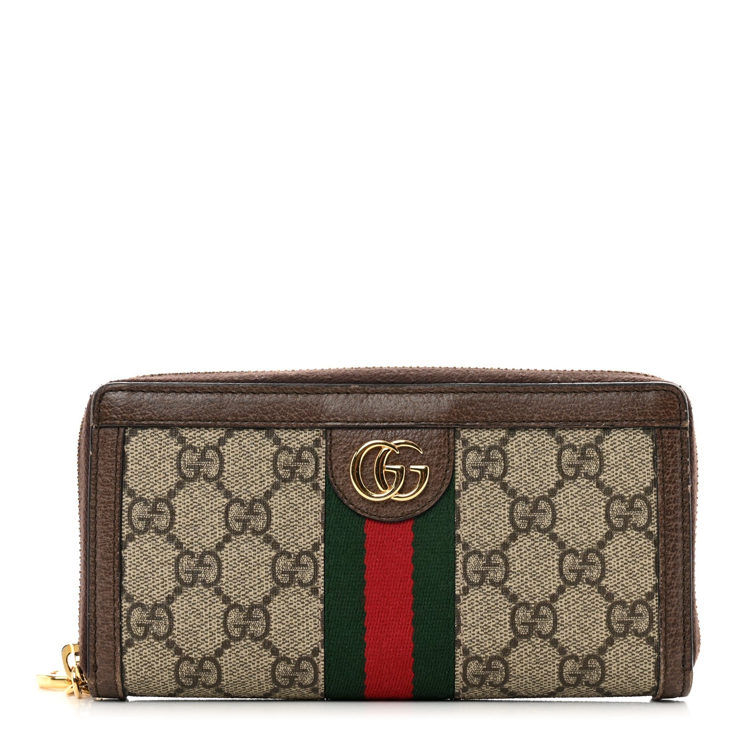 Gucci GG Supreme Monogram Web Ophidia Zip Around Wallet Brown 1 of 8