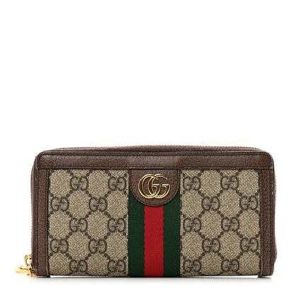 Gucci GG Supreme Monogram Web Ophidia Zip Around Wallet Brown 1 of 8