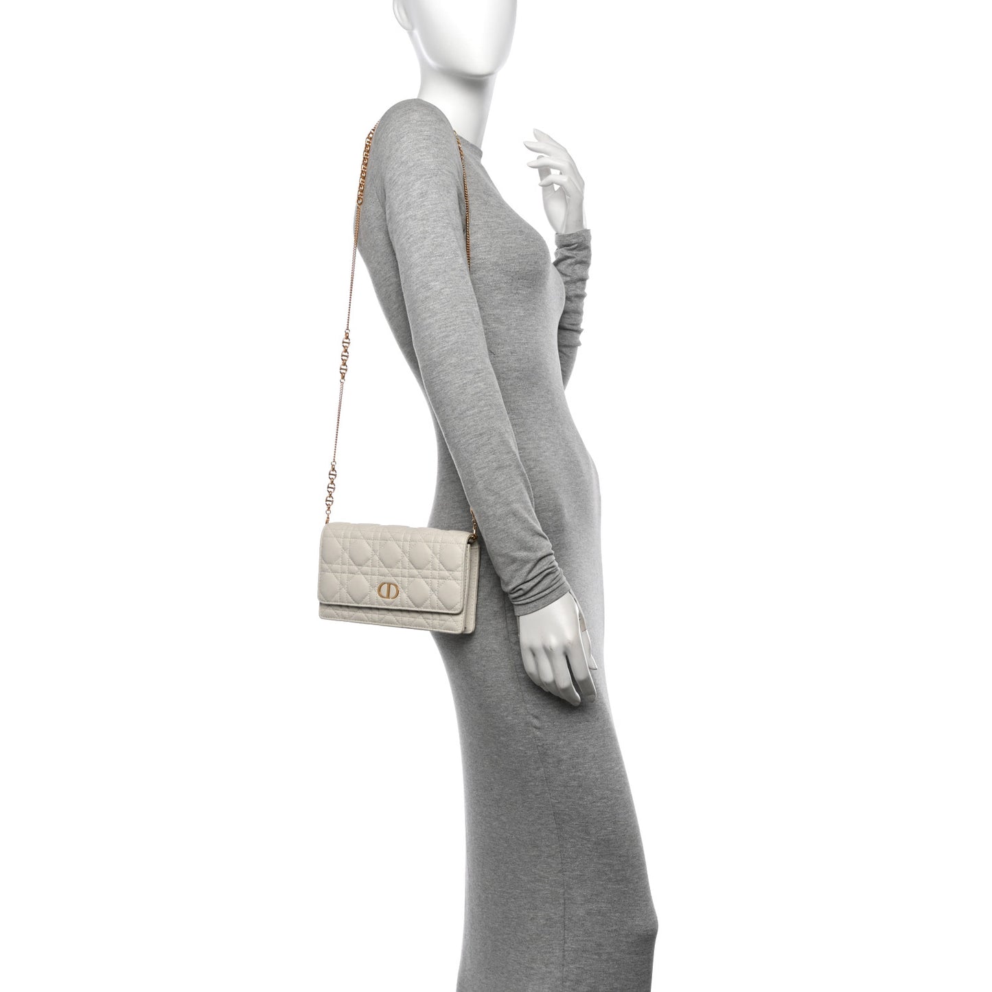 Supple Calfskin Caro Pouch with Chain Latte