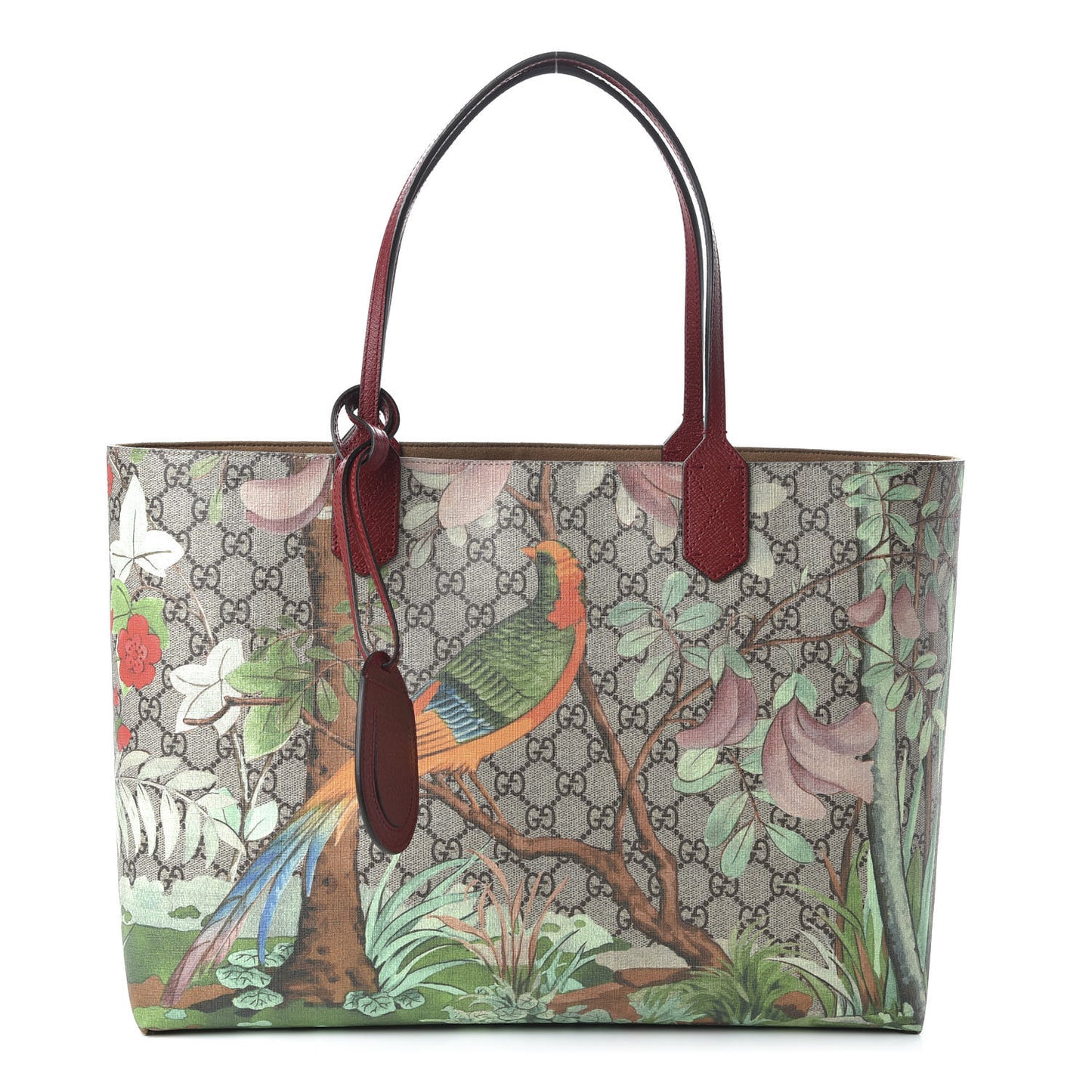 GG Supreme Monogram Tian Medium Shopping Tote Beige Multicolor Red