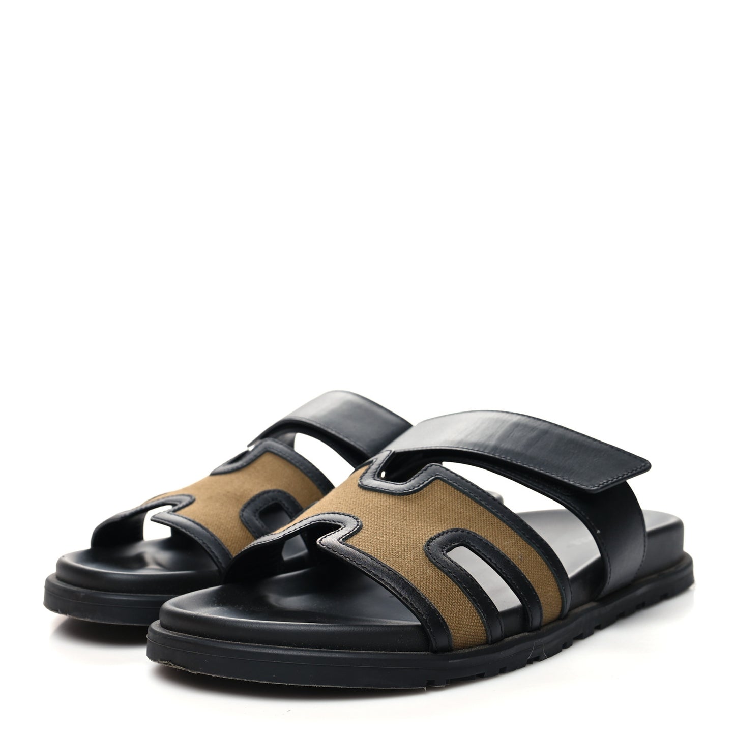 Canvas Calfskin Mens Chypre Sandals 42 Kaki Black