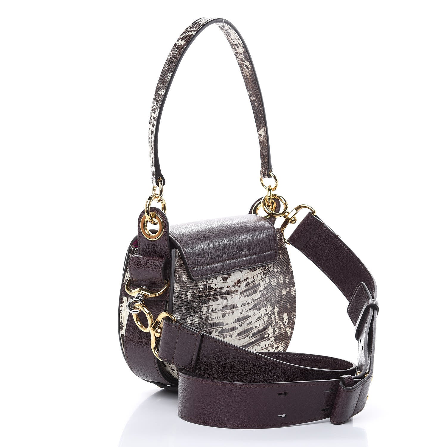 Chloe Calfskin Lizard Embossed Small Tess Bag Black Raisin 3 of 8