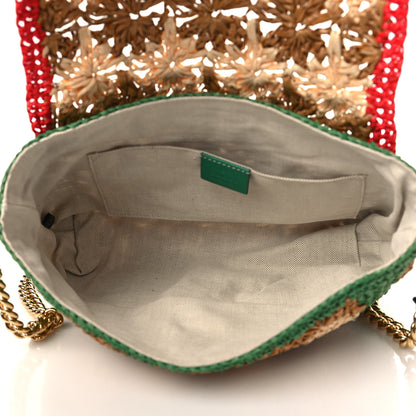 Gucci Raffia Azalea Calfskin Crochet Flower Small GG Marmont Shoulder Bag Natural Ecru Green Red New Shamarock 5 of 15