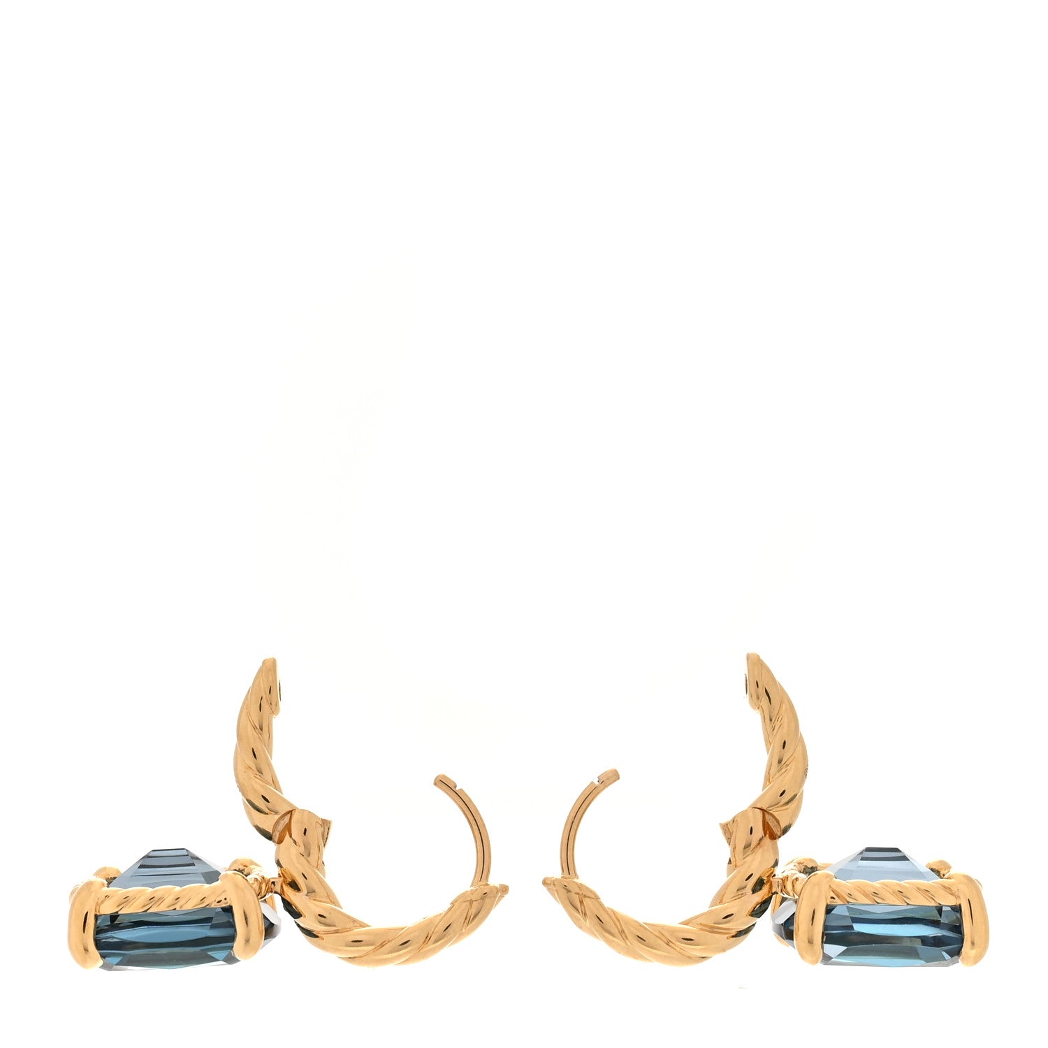 David Yurman 18K Yellow Gold Hampton Blue Topaz 11mm Marbella Drop Earrings 3 of 5