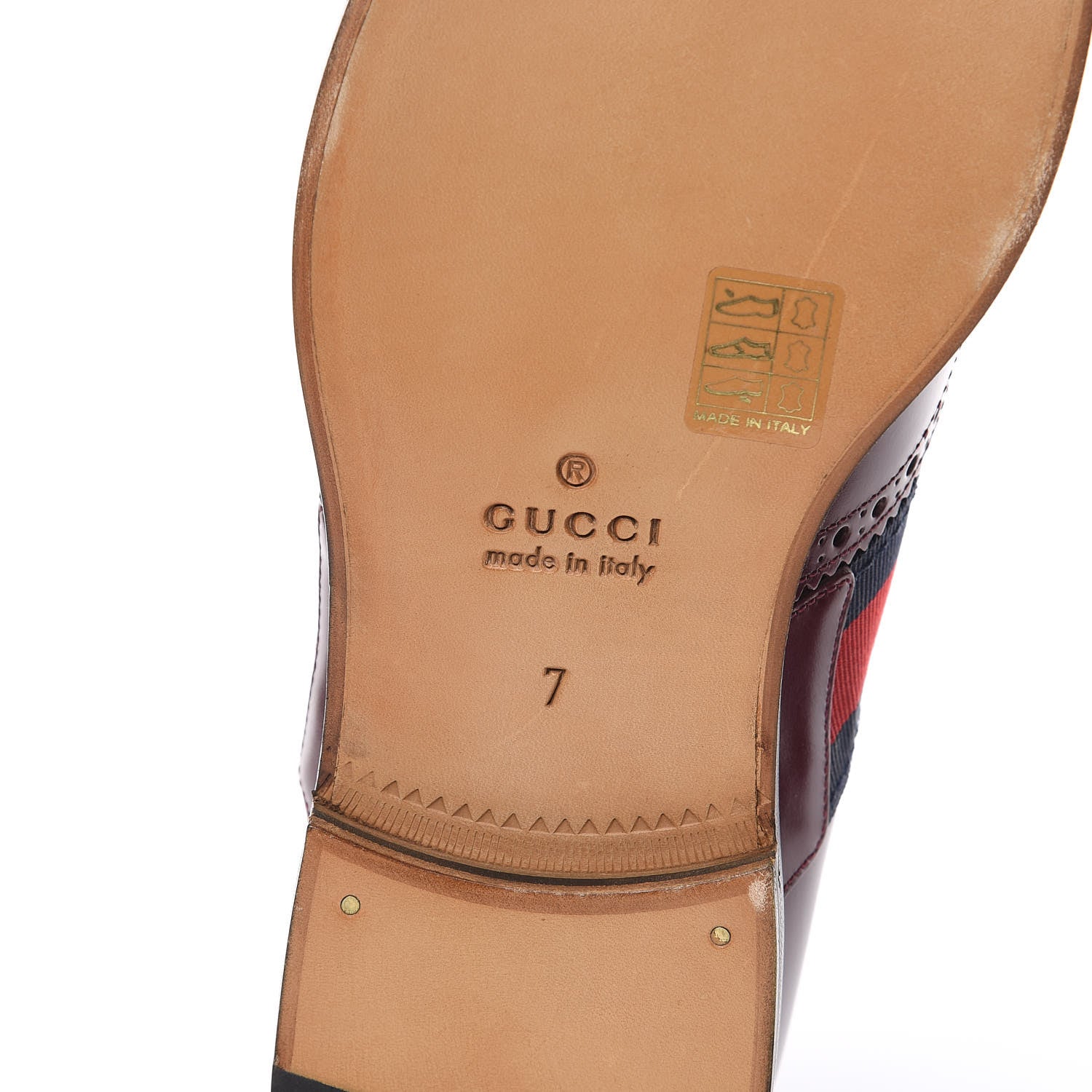 Gucci Calfskin Web Bee Embroidered Mens Slip-On Brogue Wingtip Derby Shoes 7 Bordeaux 6 of 11