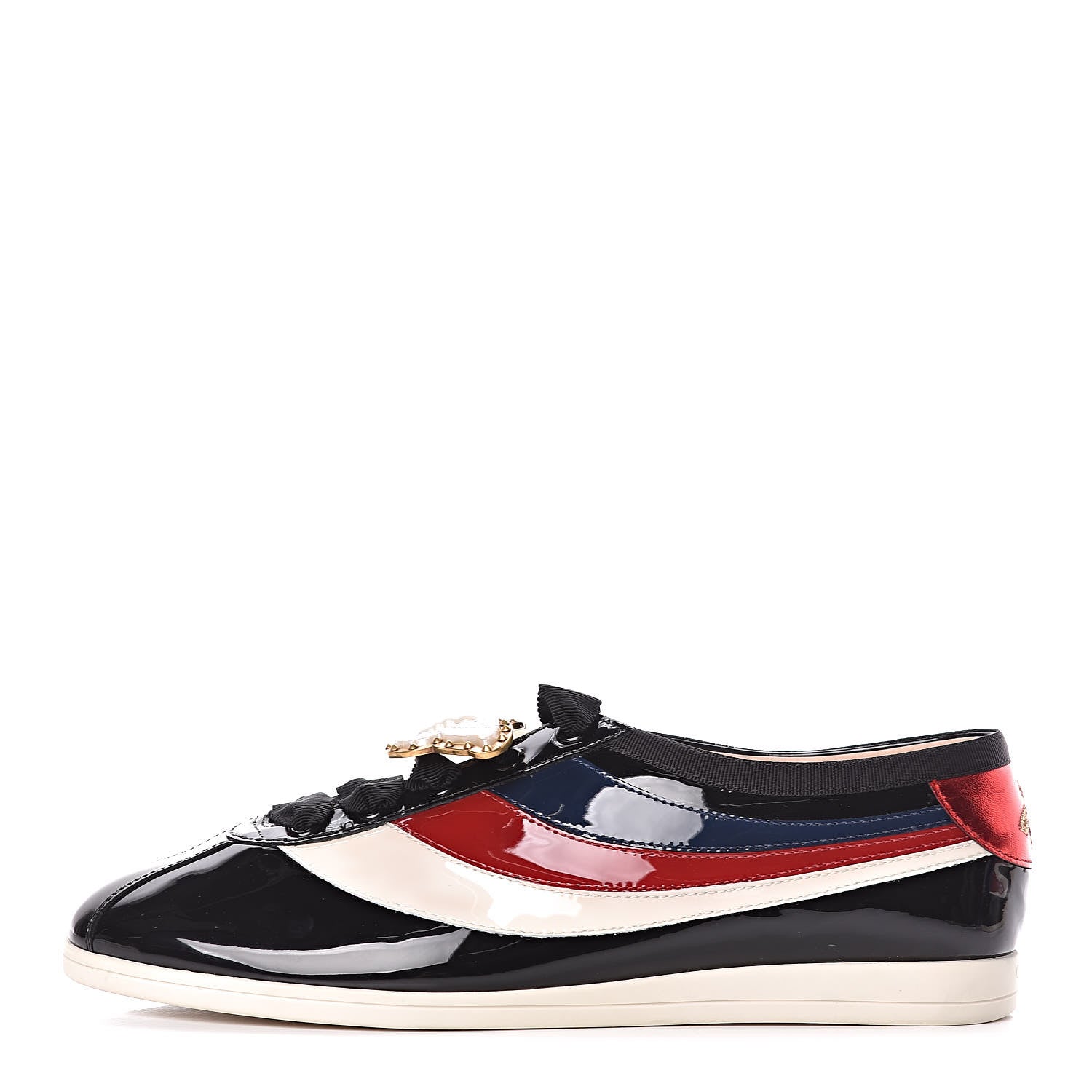 Gucci Patent Calfskin Crystal Womens Web Falacer Sneakers 40 Black 1 of 10