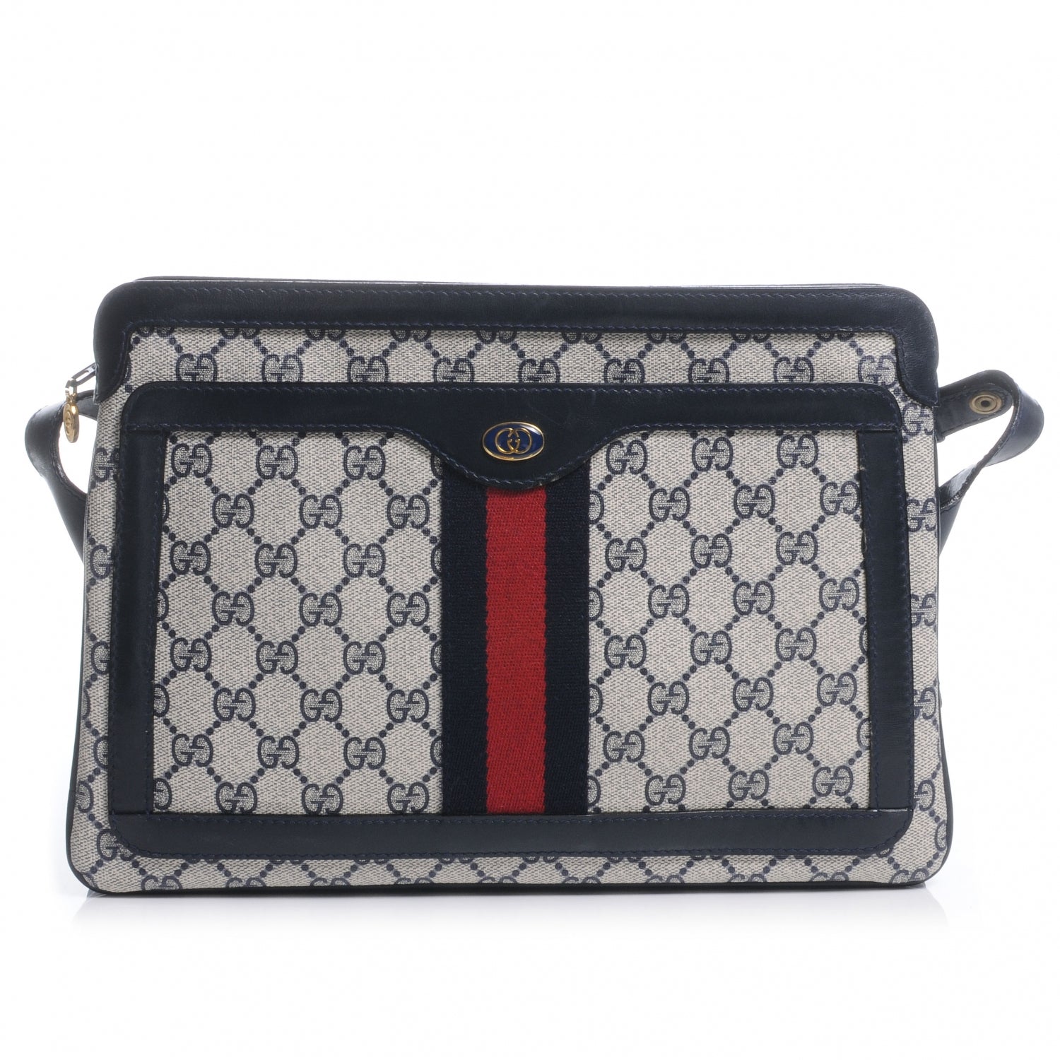 Gucci Monogram Web Shoulder Bag Navy Blue 1 of 6