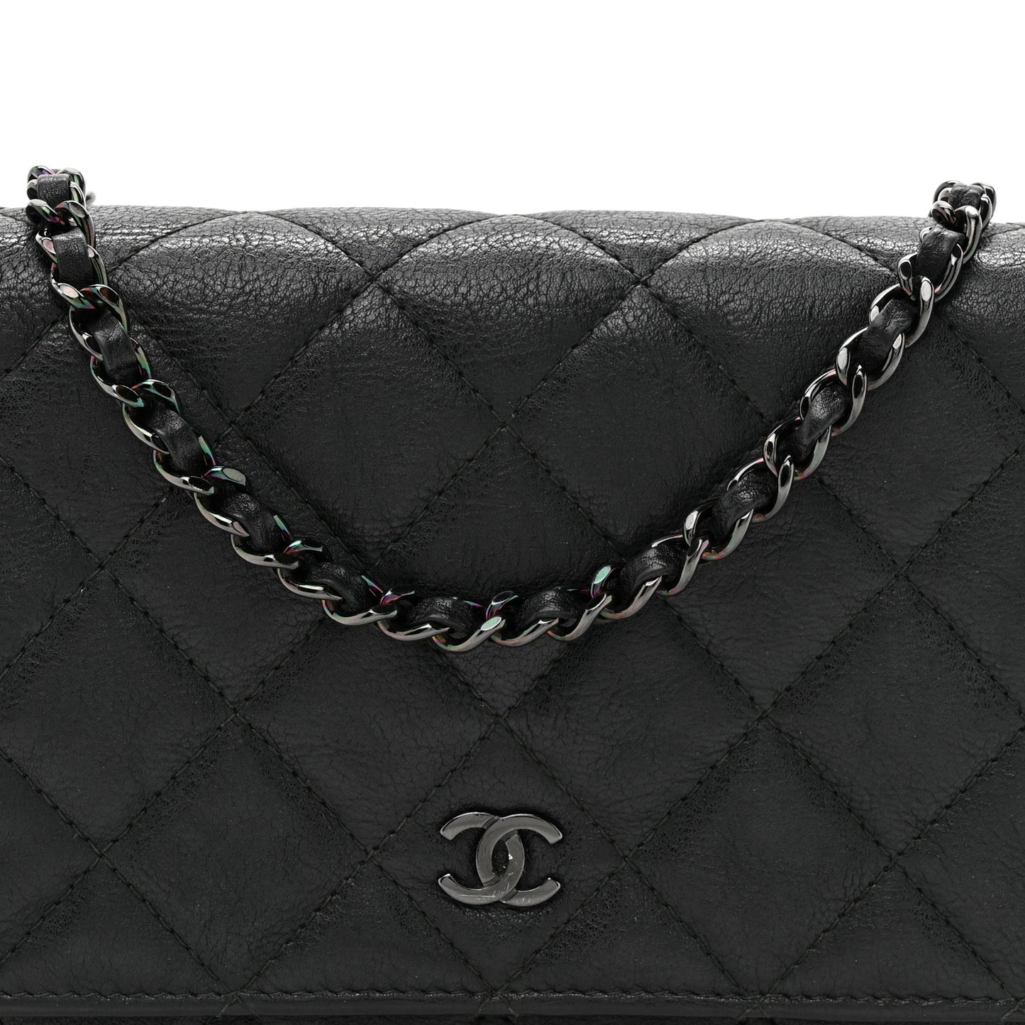Crumpled Calfskin Quilted Wallet On Chain WOC Black