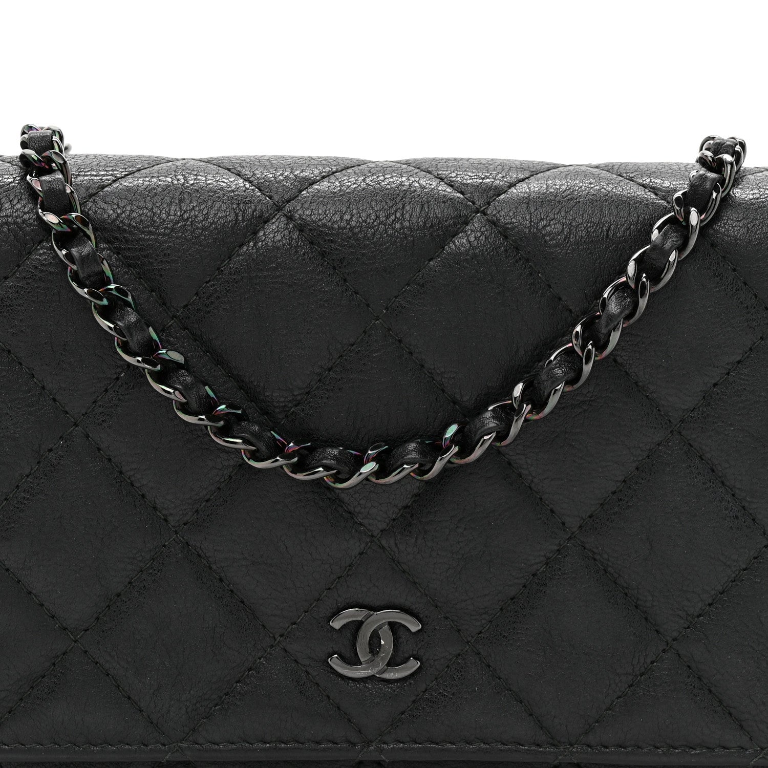Chanel Crumpled Calfskin Quilted Wallet On Chain WOC Black 9 of 13