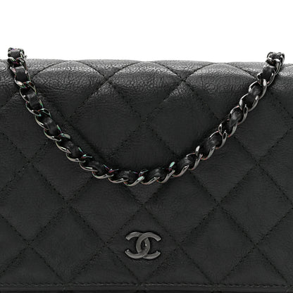 Chanel Crumpled Calfskin Quilted Wallet On Chain WOC Black 9 of 13